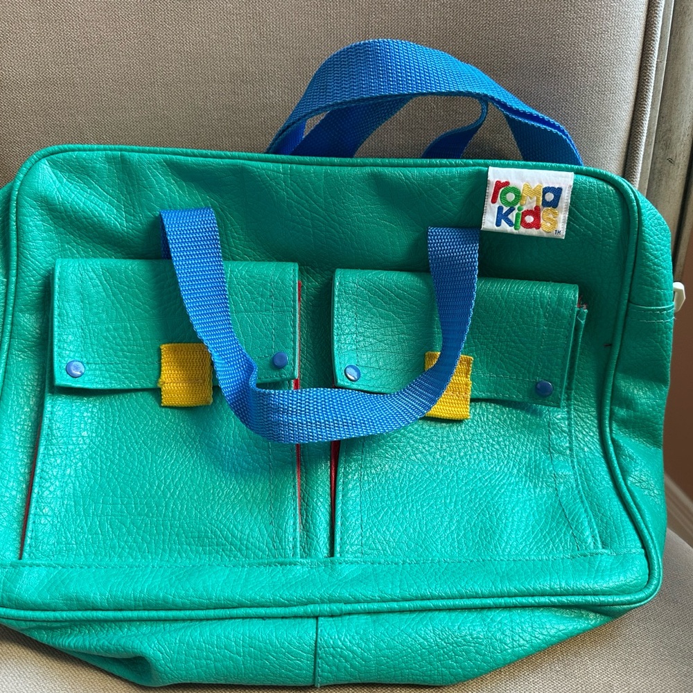 Colorful Roma Kid Bag with Blue Handles